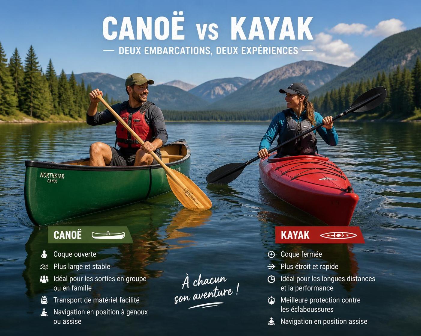 découvrez les différences essentielles entre le canoë et le kayak, deux sports nautiques passionnants. guide complet pour choisir votre activité idéale.