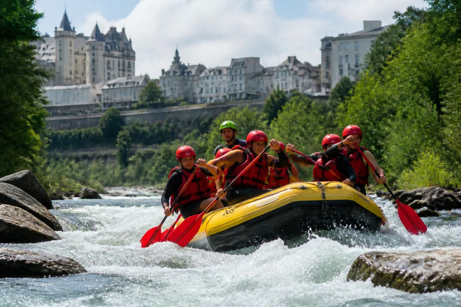 découvrez le rafting à pau et vivez une aventure inoubliable en descendant le gave aux portes de la ville. sensations fortes garanties dans un cadre naturel exceptionnel.