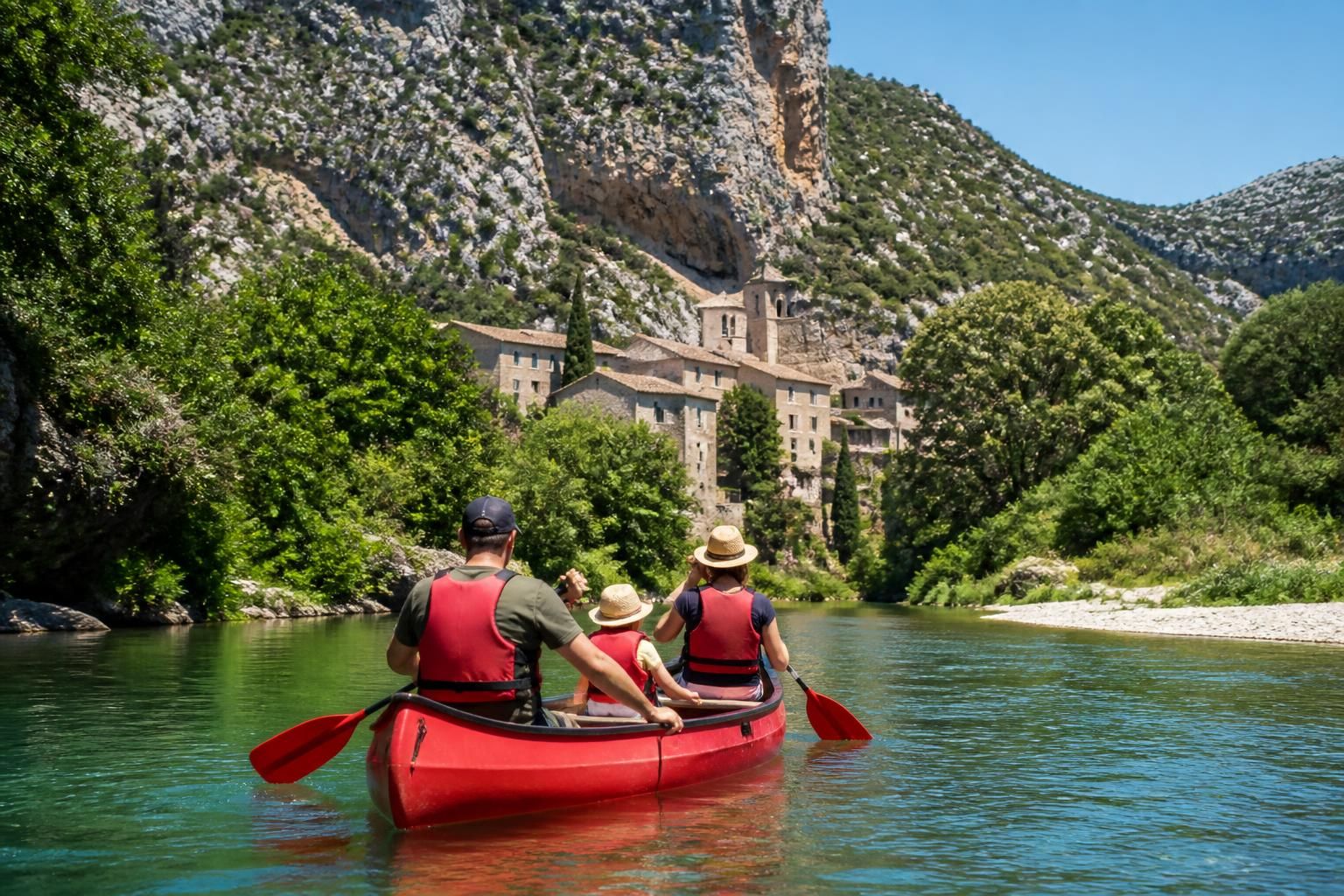 découvrez l'aventure du canoë à saint-guilhem-le-désert en descendant la rivière hérault au pied de ce village médiéval pittoresque. une expérience nature unique entre paysages préservés et patrimoine exceptionnel.