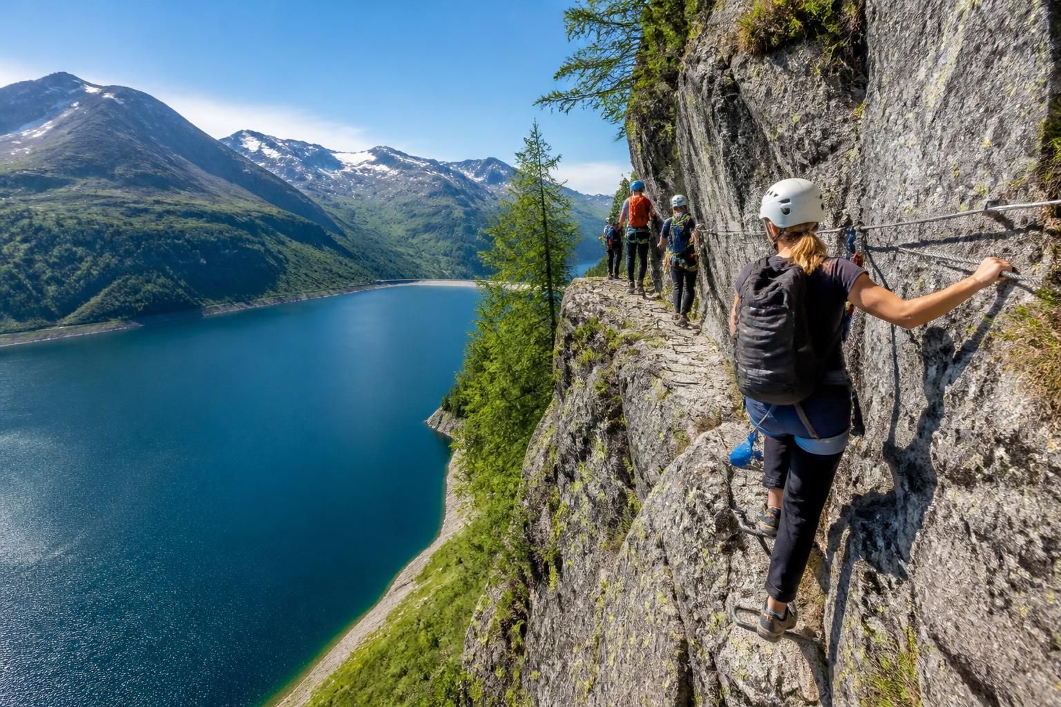 découvrez la via ferrata du rocher du vent, un parcours spectaculaire offrant des vues imprenables sur le lac de roselend. aventure et nature garanties pour tous les niveaux.